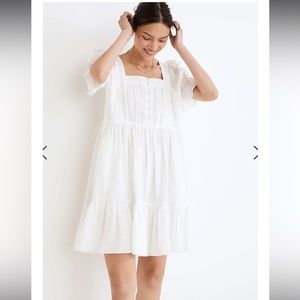 Madewell Puff-Sleeve Drawstring Mini Dress Cotton Sundress